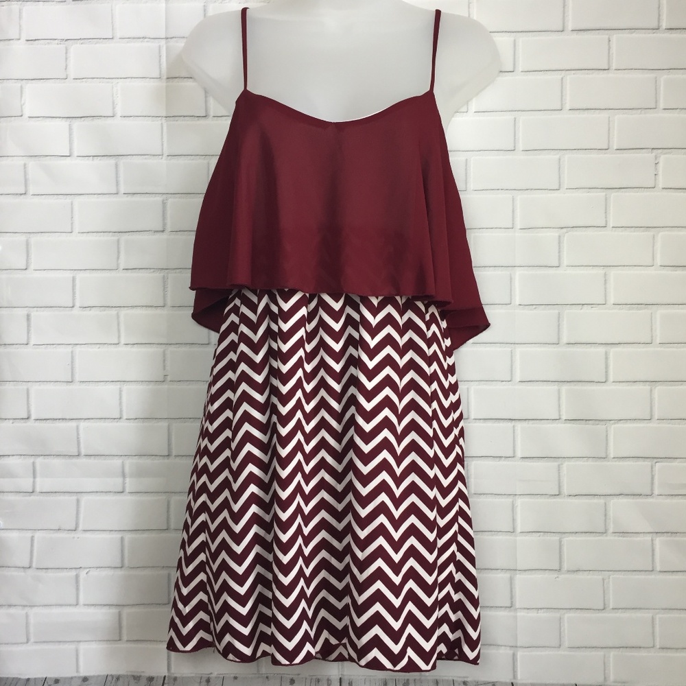 Game Day Dress Maroon and White Chevron Size Small